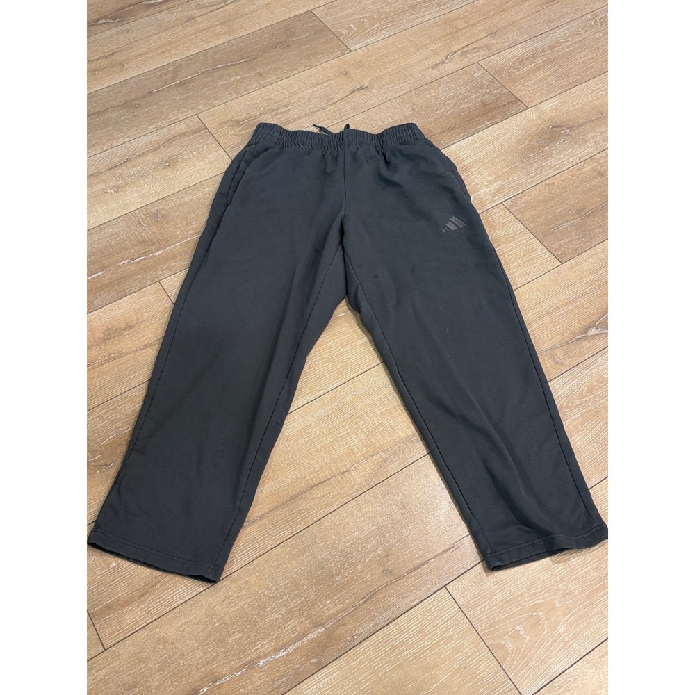 Adidas Mens Fleece Sweatpants Gray Elastic Waist Straight Leg Pockets Size L